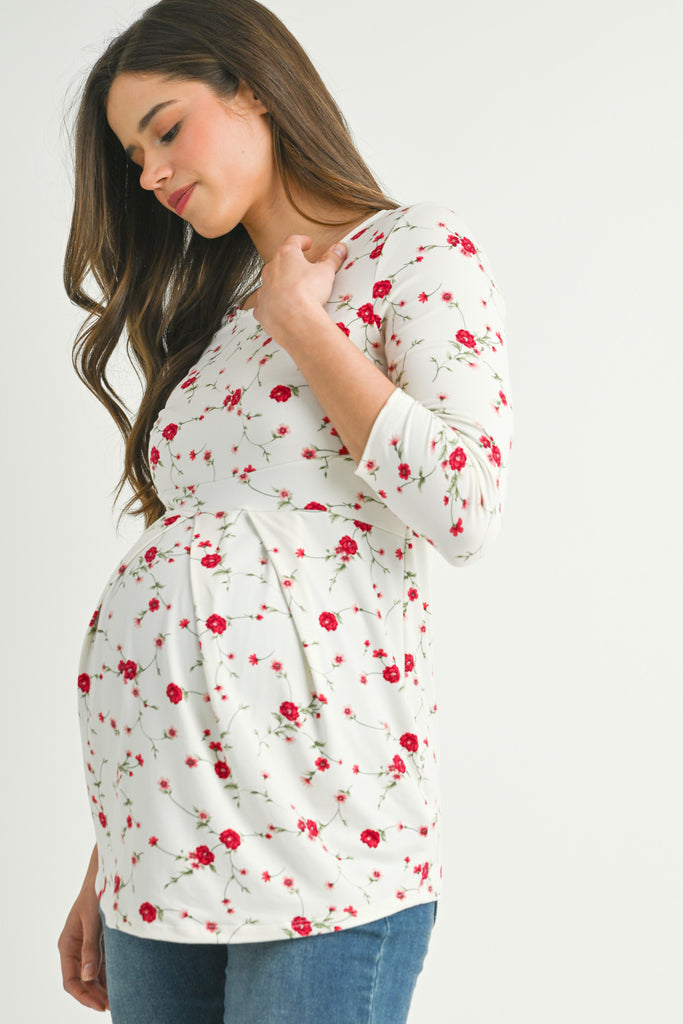 Ivory Floral Front Pleat Maternity Top Side View