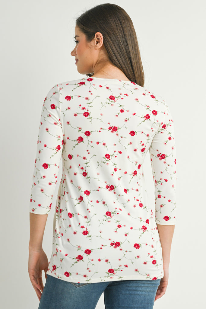 Ivory Floral Front Pleat Maternity Top Back View