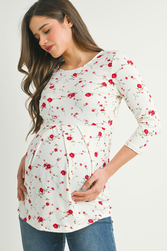 Ivory Floral Front Pleat Maternity Top Side View