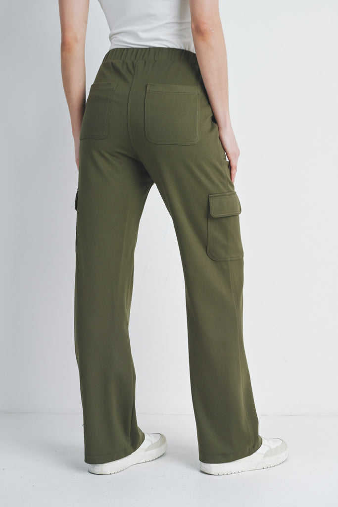 Olive Straight Leg Cargo Maternity Pants Back View