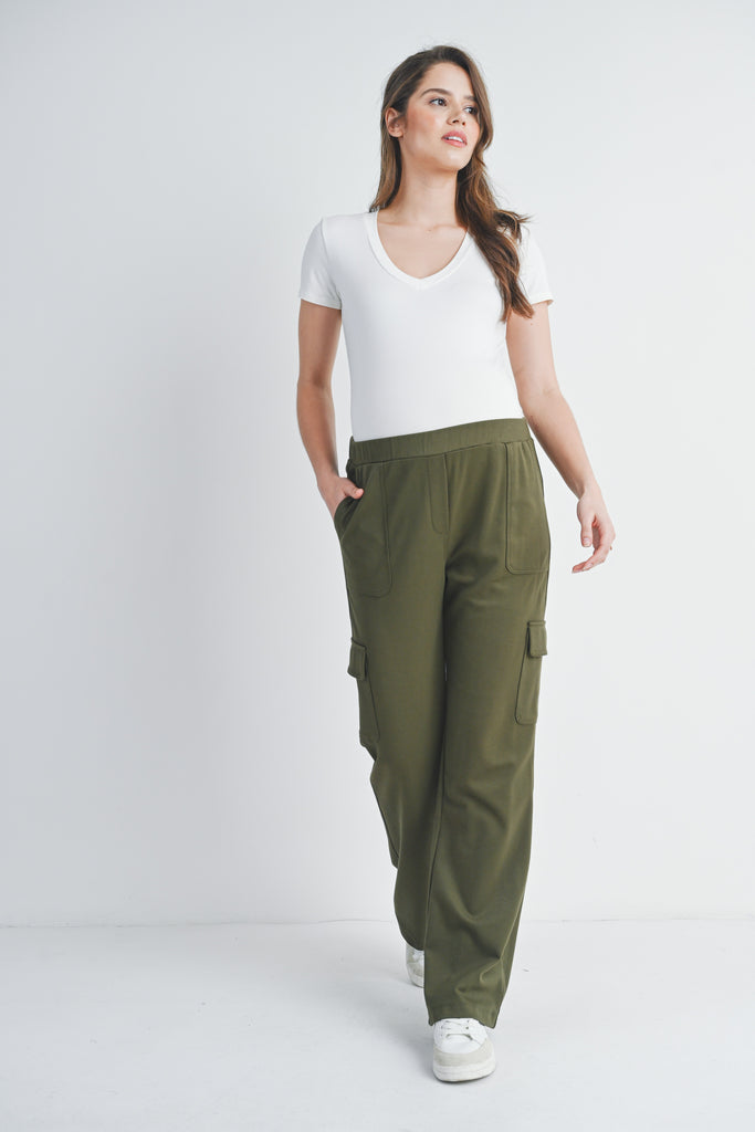 Olive Straight Leg Cargo Maternity Pants Full Body