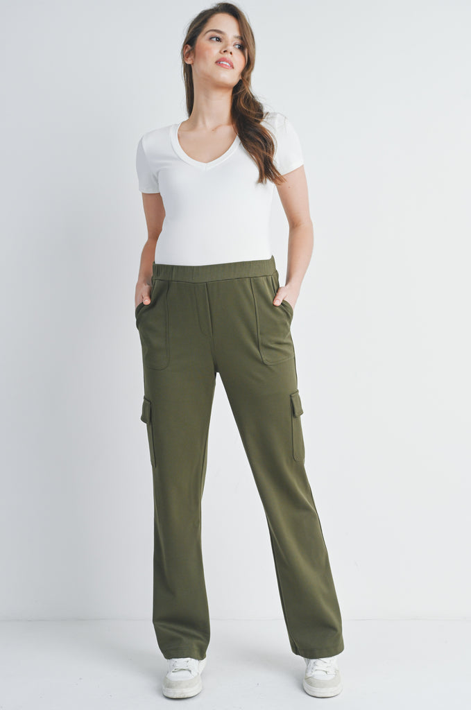 Olive Straight Leg Cargo Maternity Pants Full Body