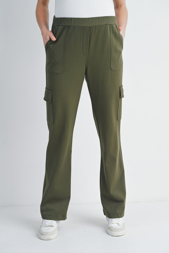 Olive Straight Leg Cargo Maternity Pants Front View