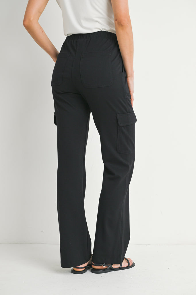 Black Straight Leg Cargo Maternity Pants Full Back View