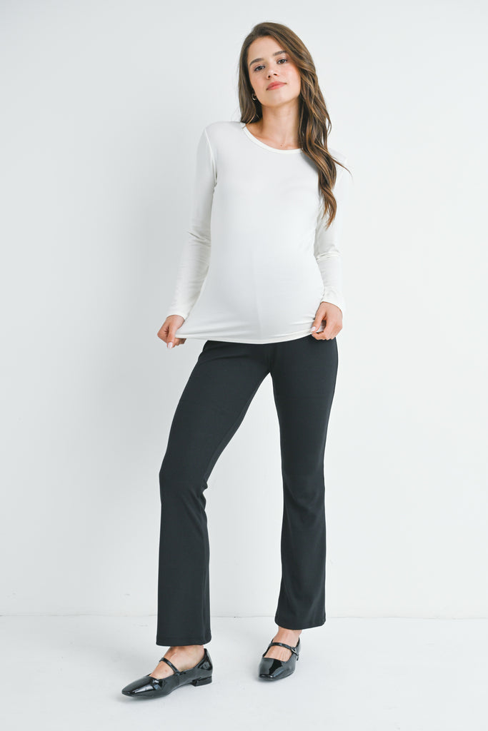 Black Flare Over The Belly Maternity Pants Full Body