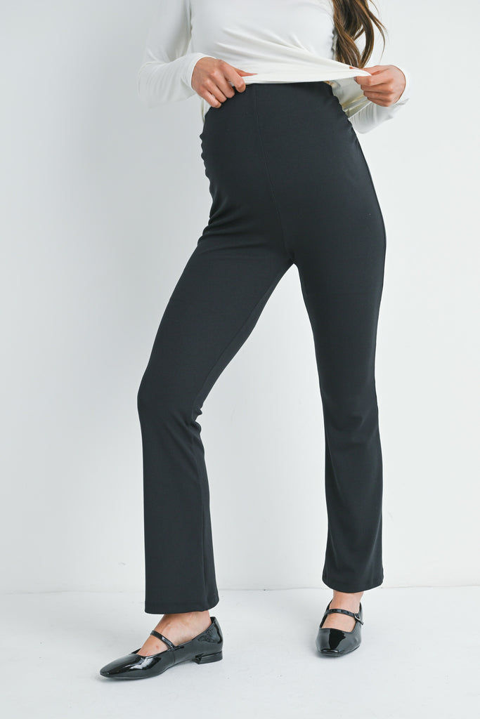 Black Flare Over The Belly Maternity Pants Front View