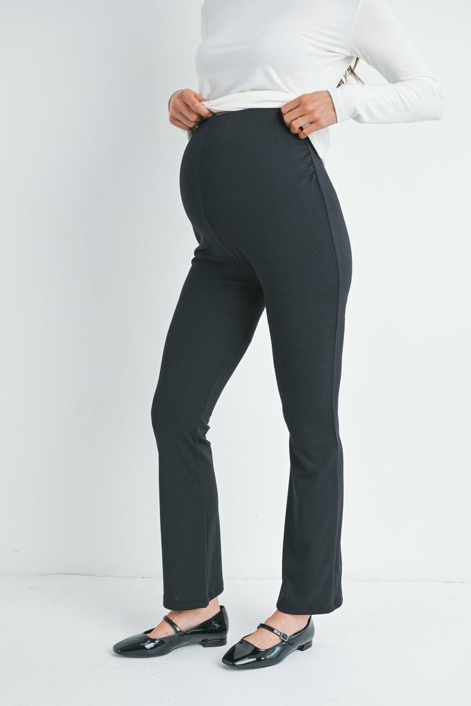 Black Flare Over The Belly Maternity Pants Side View