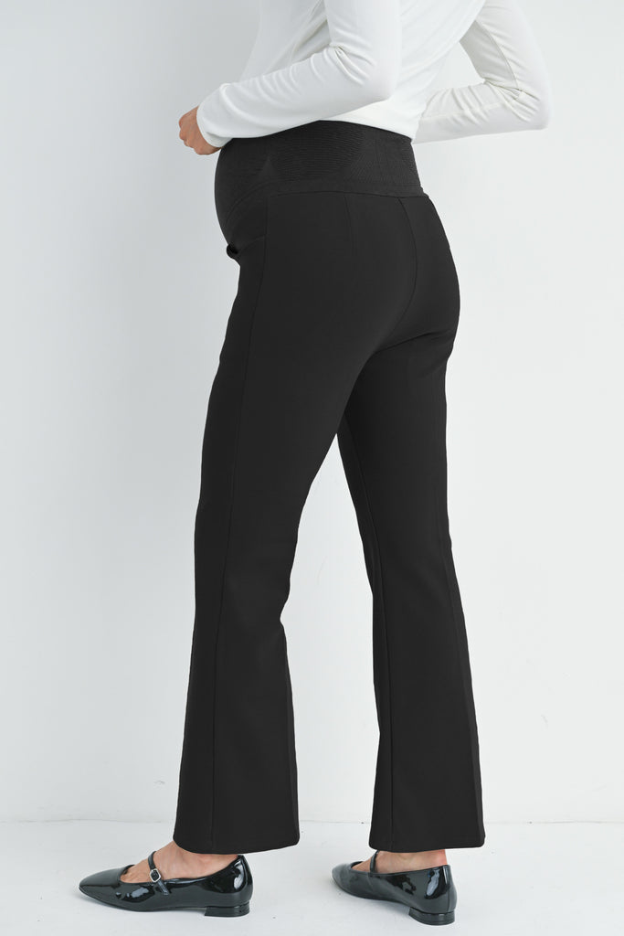 Black Flared Over The Belly Maternity Pants with Pockets Back View