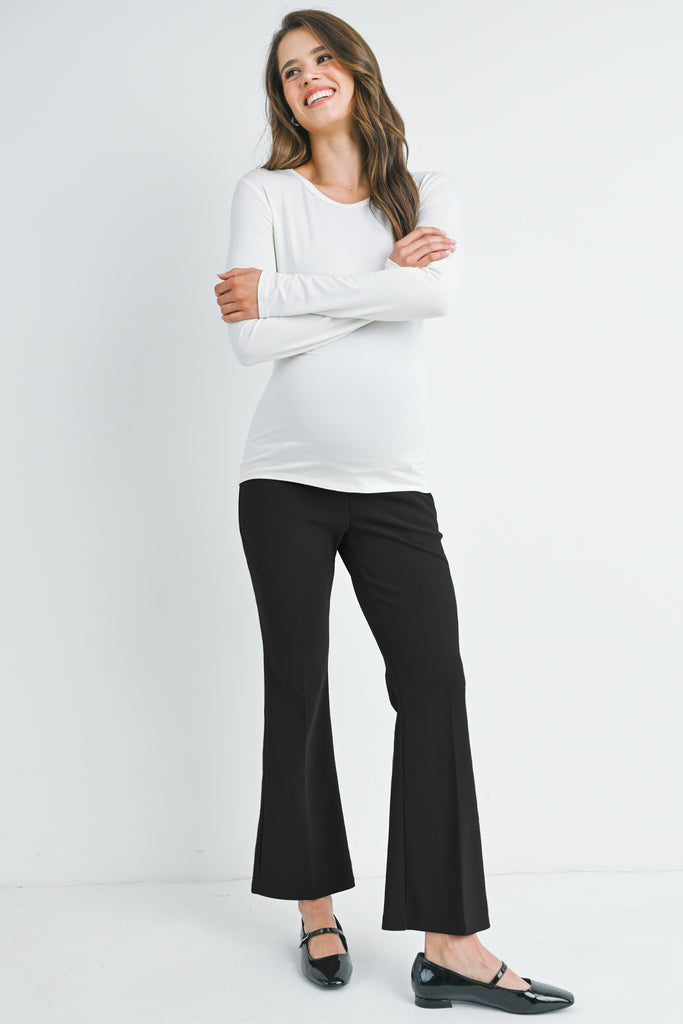 Black Flared Over The Belly Maternity Pants with Pockets Full Body