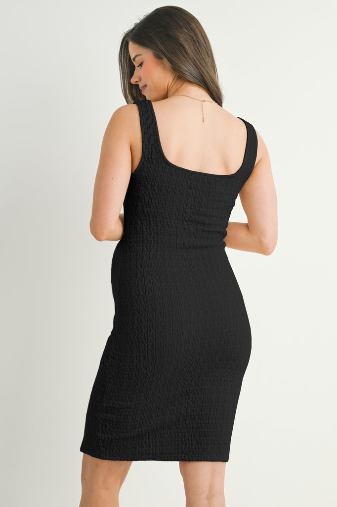 Black Square Neck Sleeveless Maternity Dress Back View