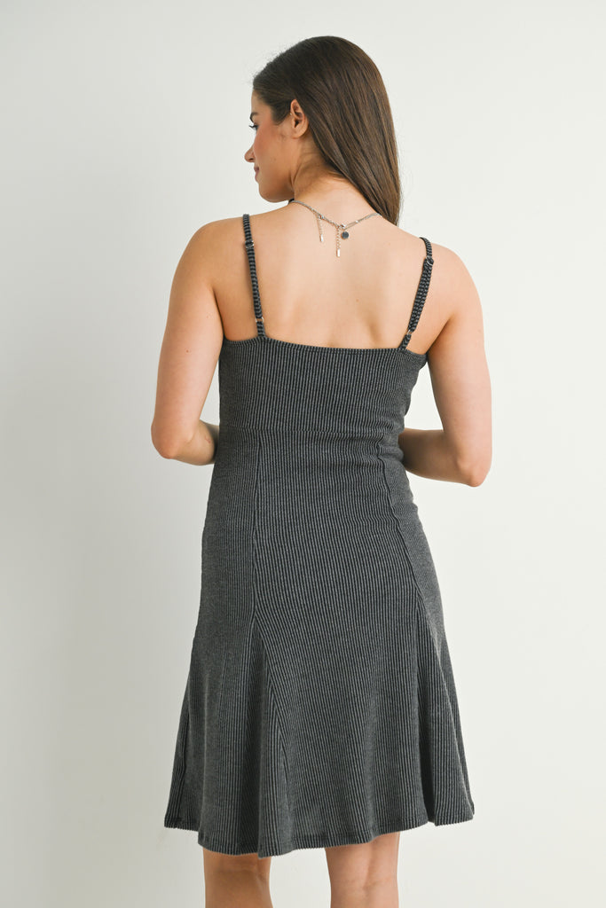 Charcoal Ribbed Square Neck Sleeveless Maternity Dress Back View