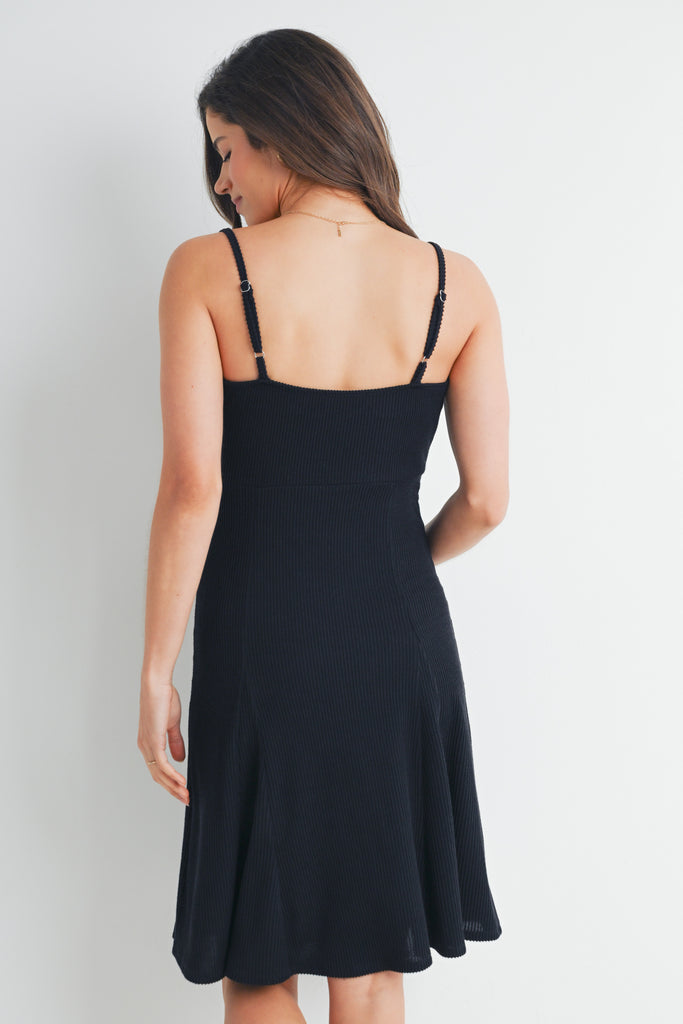 Black Ribbed Square Neck Sleeveless Maternity Dress Back View