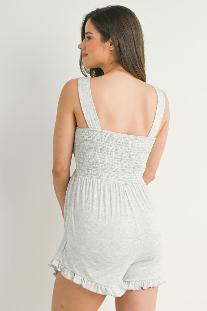 Light Grey Sleeveless Smocked Neck Maternity Romper Back View