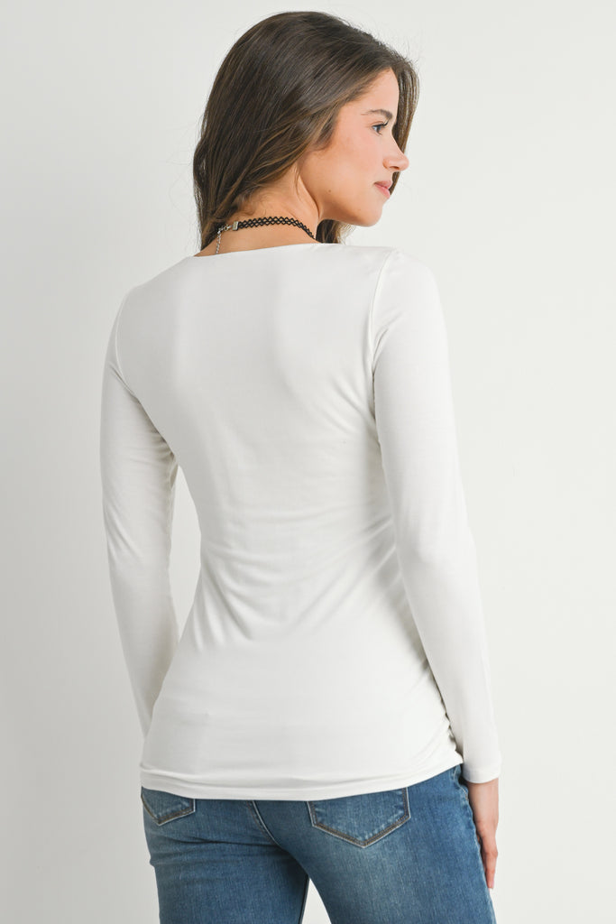 Off White Fitted Long Sleeve Scoop Neck Maternity Back View