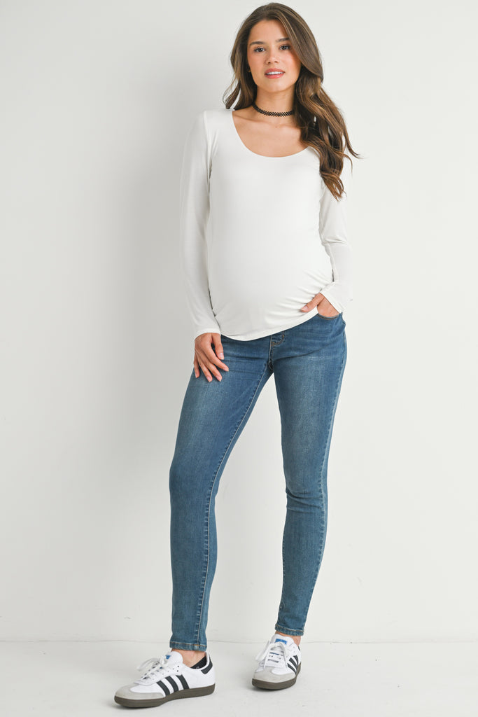 Off White Fitted Long Sleeve Scoop Neck Maternity Full Body