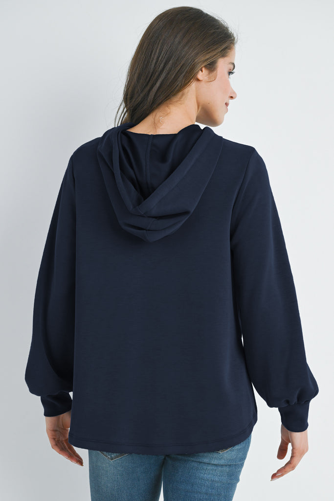 Navy Casual Maternity Loose Fit Pull Over Hoodie Back View