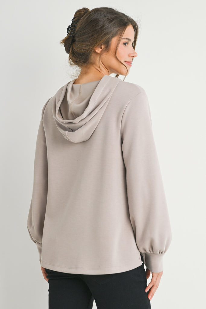 Taupe Casual Maternity Loose Fit Pull Over Hoodie Back View