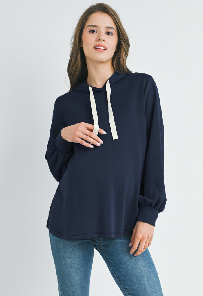 Navy Casual Maternity Loose Fit Pull Over Hoodie Front View