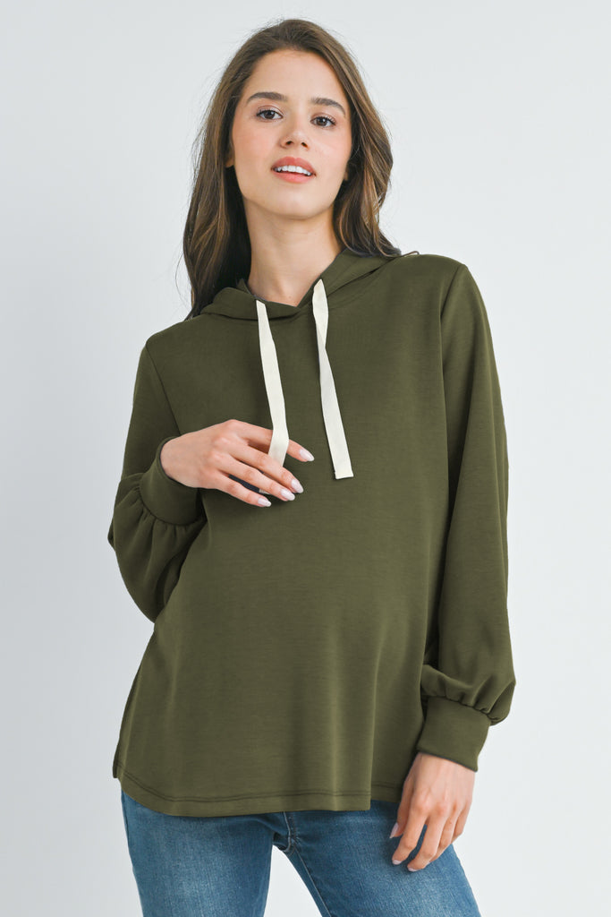 Olive Casual Maternity Loose Fit Pull Over Hoodie Front View