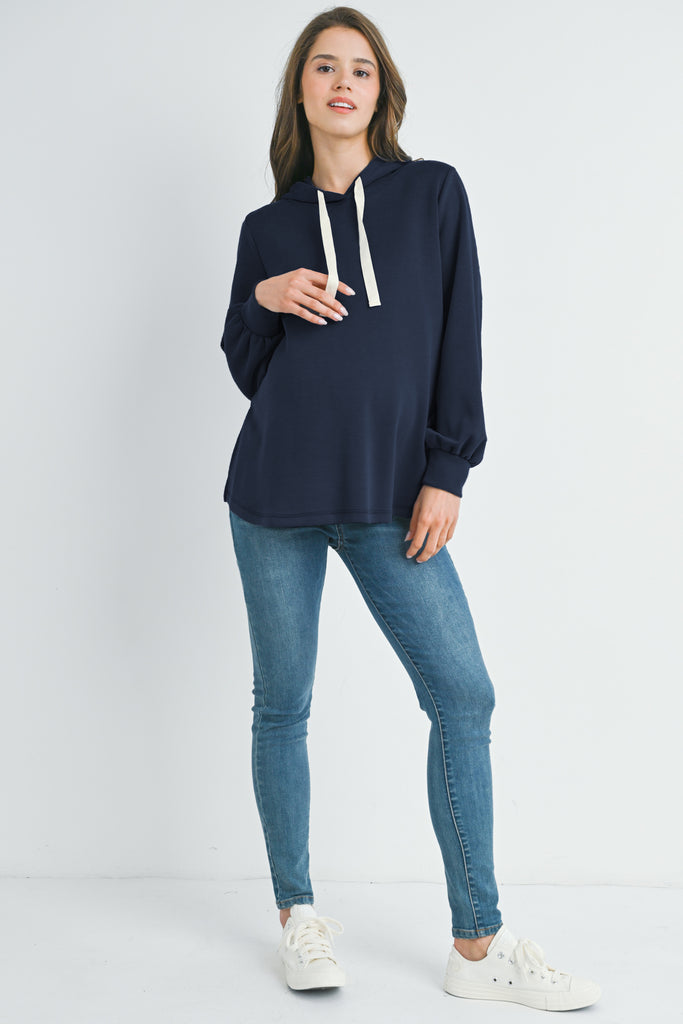 Navy Casual Maternity Loose Fit Pull Over Hoodie Full Body