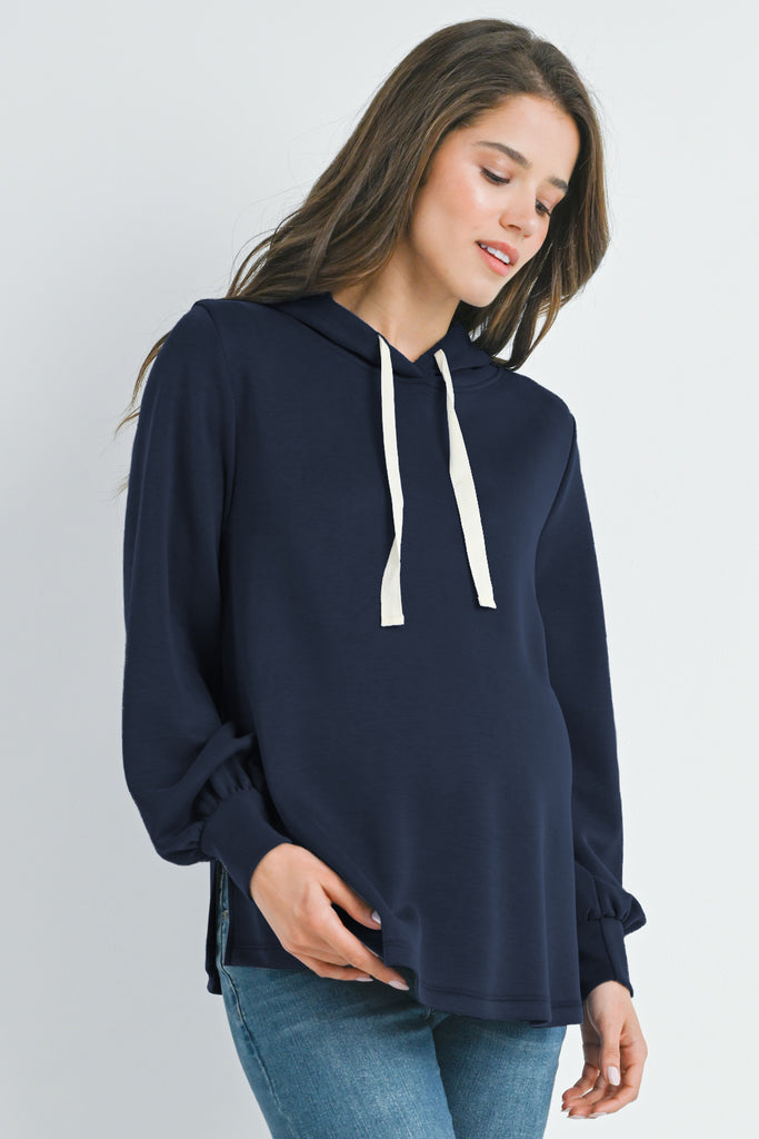 Navy Casual Maternity Loose Fit Pull Over Hoodie Side View