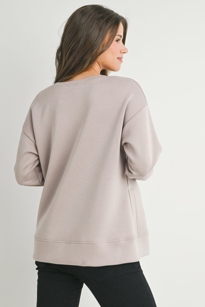 Taupe Casual Maternity Loose Fit Crewneck Pull Over Back View