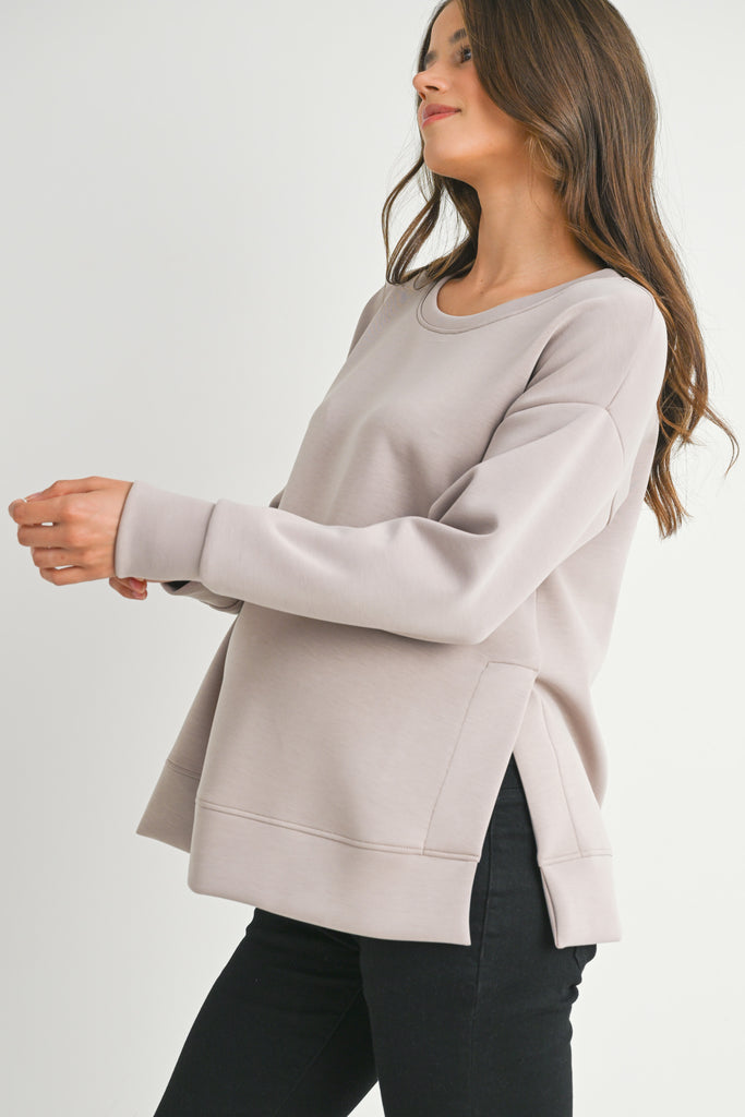 Taupe Casual Maternity Loose Fit Crewneck Pull Over Side View