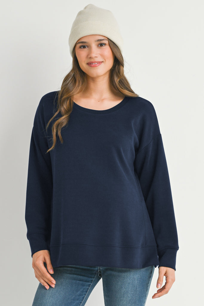 Navy Casual Maternity Loose Fit Crewneck Pull Over Front View