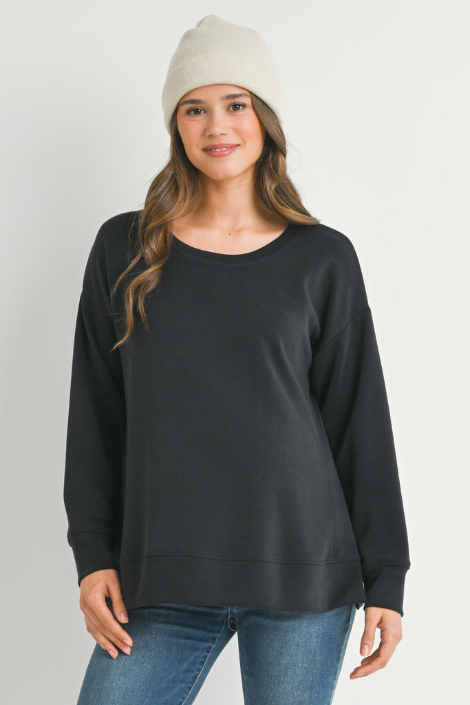 Black Casual Maternity Loose Fit Crewneck Pull Over Front View