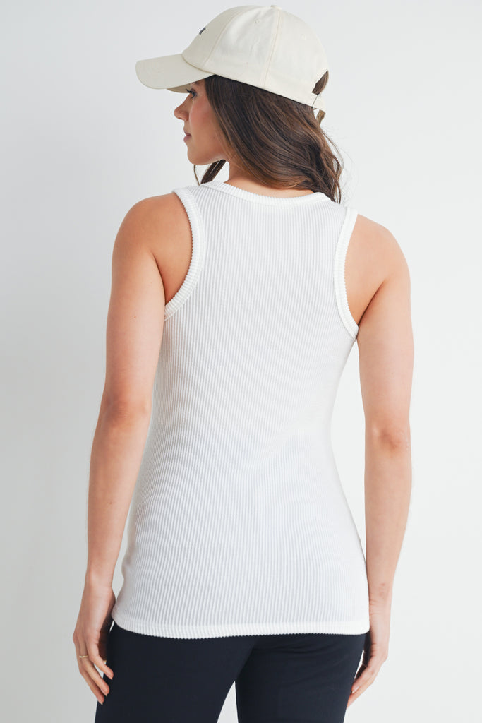 Off White Rib Scoop Neck Maternity Tank Top Back View