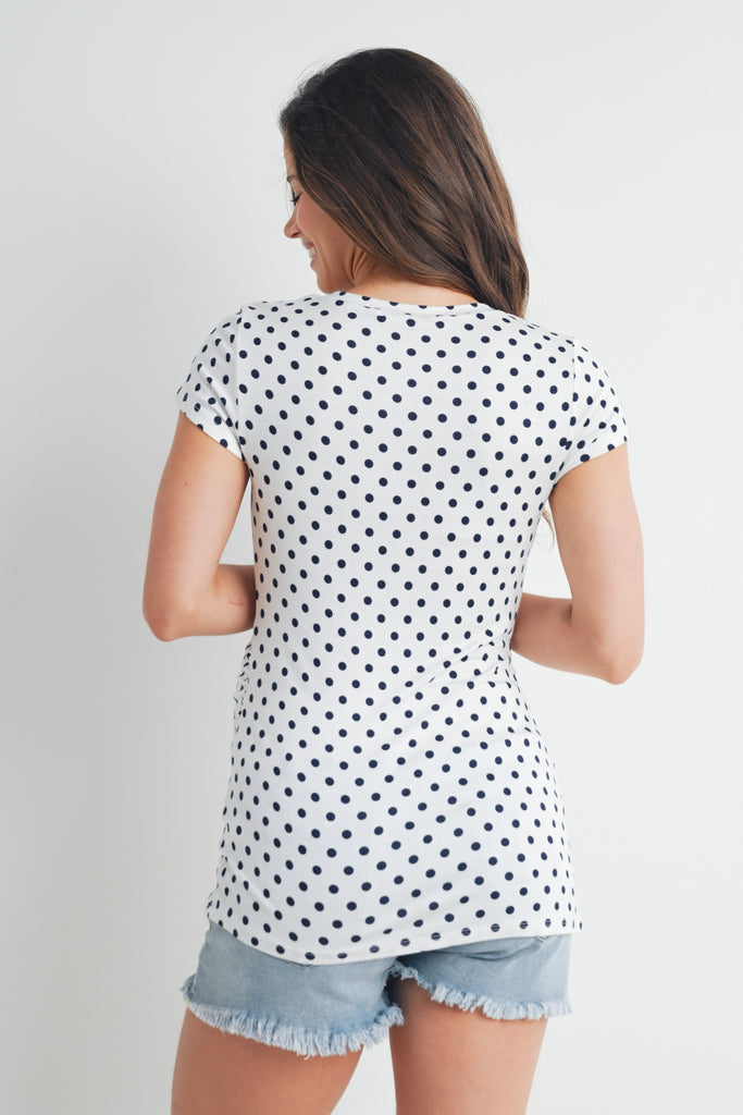 Ivory/Navy Polka Dot Short Sleeve Maternity Top Back View