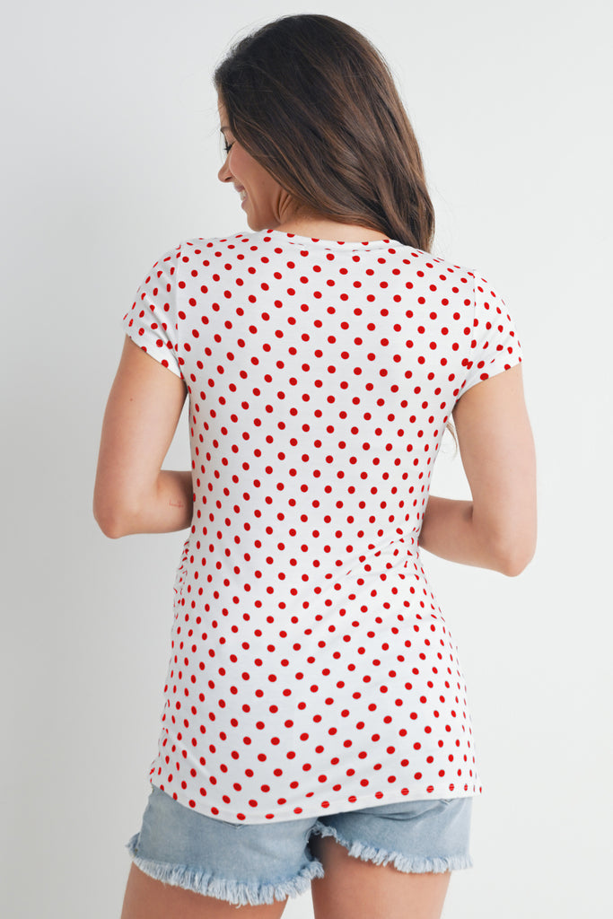 Ivory/Red Polka Dot Short Sleeve Maternity Top Back View