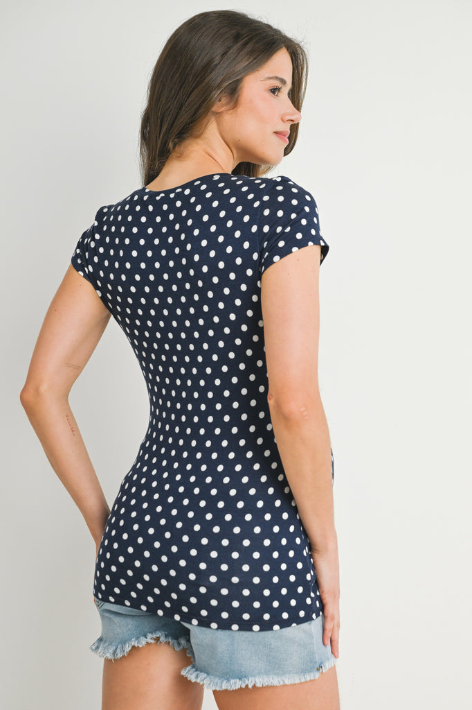 Navy/Ivory Polka Dot Short Sleeve Maternity Top Back View