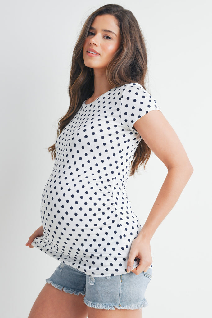 Ivory/Navy Polka Dot Short Sleeve Maternity Top Side View