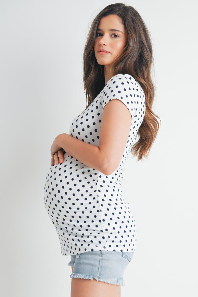 Ivory/Navy Polka Dot Short Sleeve Maternity Top Side View