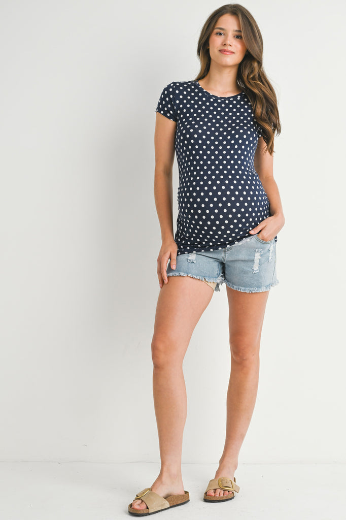 Navy/Ivory Polka Dot Short Sleeve Maternity Top Full Body