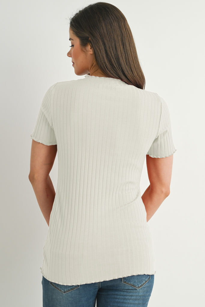 Ivory Ribbed Round Neck Short Sleeve Maternity Top Back View