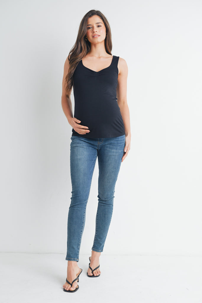 Black Sleeveless Sweetheart Maternity  Top Full Body