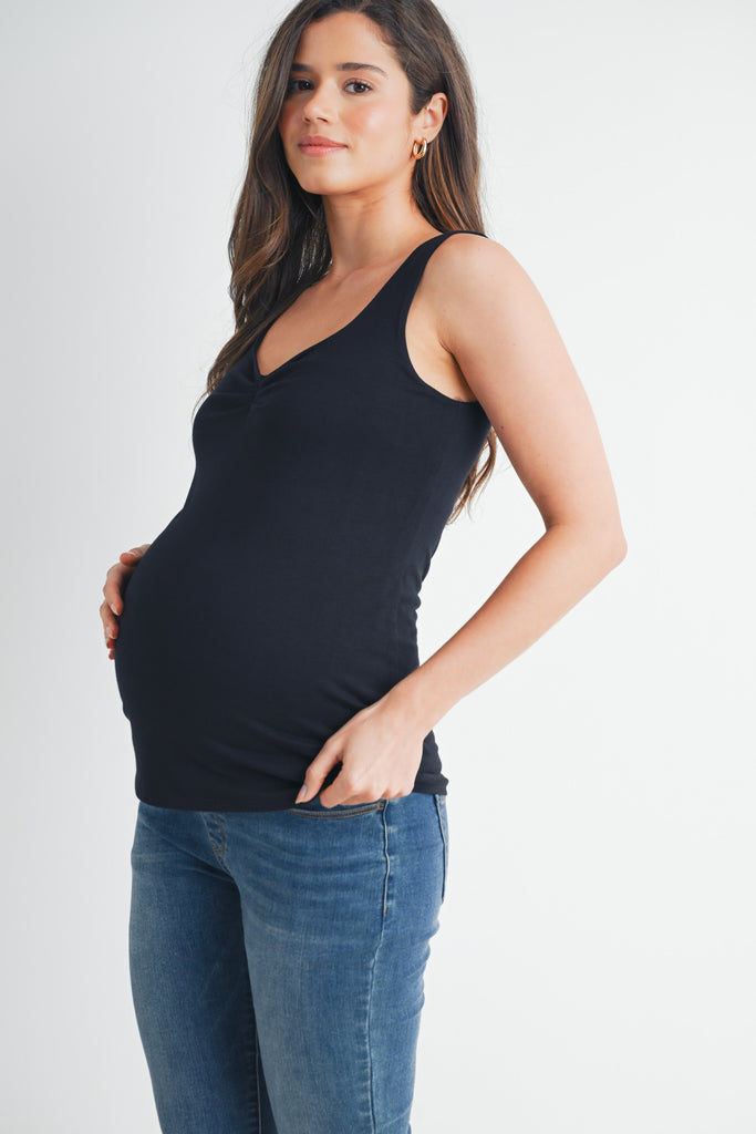 Black Sleeveless Sweetheart Maternity  Top Side View