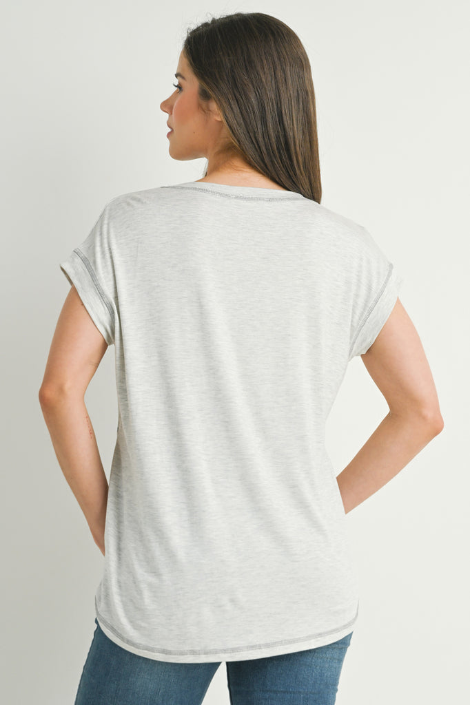 Grey Double Layer Short Sleeve Maternity Nursing T Shirt Back View