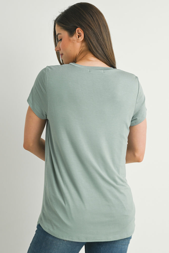 Sage Nursing Friendly Scoop Neck Short Sleeve Maternity Pocket T-Shirt Back View