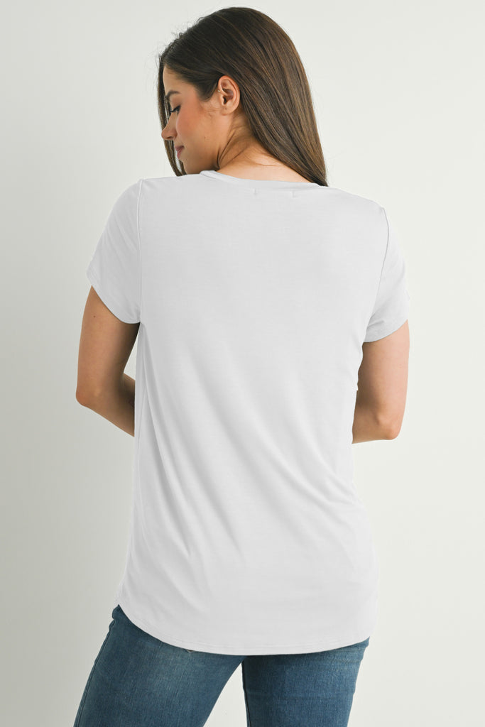 Ivory Nursing Friendly Scoop Neck Short Sleeve Maternity Pocket T-Shirt Back View