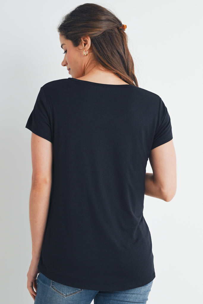 Black Double Layer Short Sleeve Maternity Nursing T Shirt Back View