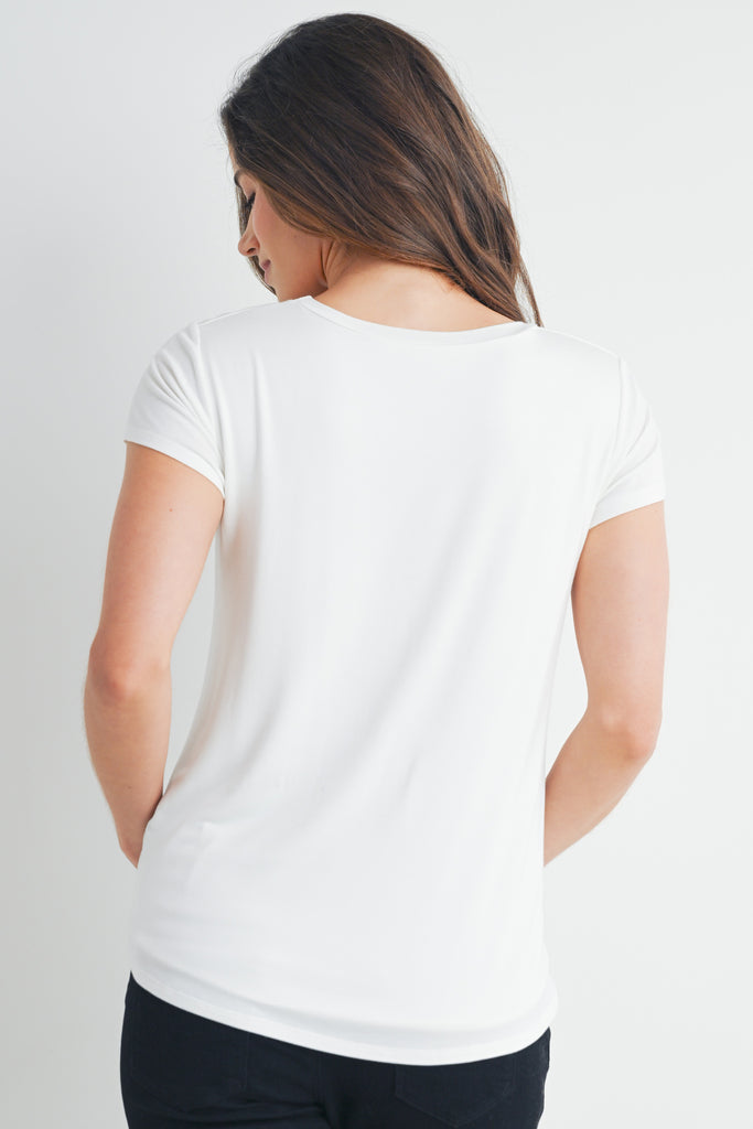 Ivory Nursing Friendly Scoop Neck Short Sleeve Maternity Pocket T-Shirt Back View