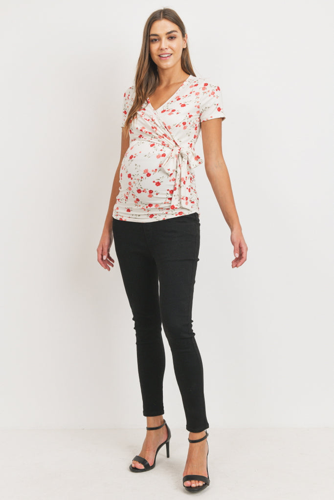 Ivory Floral Surplice Maternity/Nursing Top