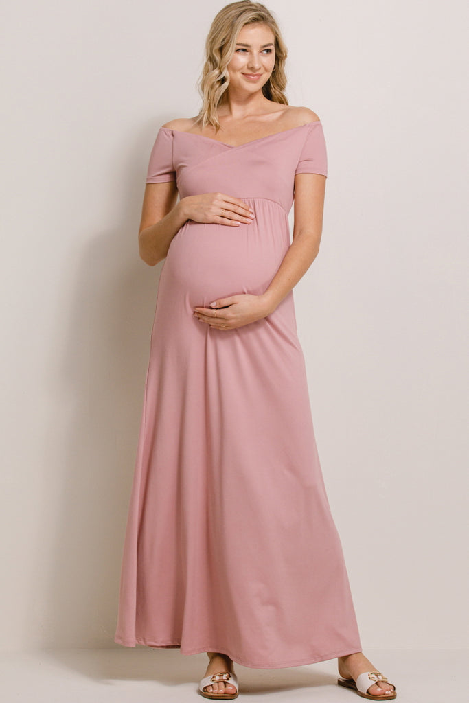 KIM S Maternity Maxi Dress with Flower Sash(S-3XL)/Wrapped Ruched V Neck  Photoshoot Baby Shower Dresses